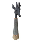 Beaded Wooden Giraffe Statue - Black/Silver Beading
