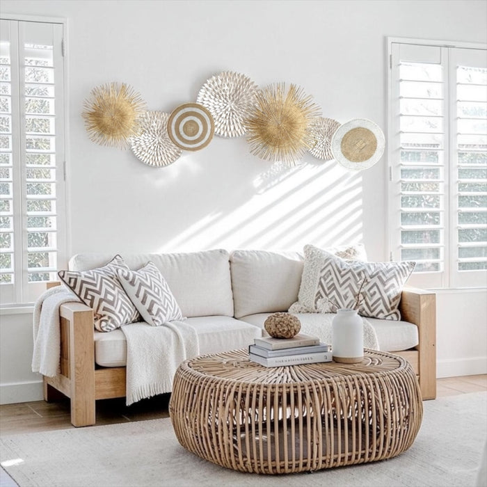 7 Piece White/Natural - Wall Gallery Set (Tonga, Sun Circles & Porcupine Baskets)