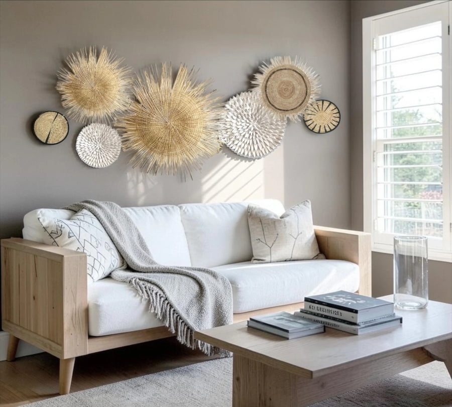 The Statement Wall | Sun Circles,Porcupine Baskets, Malawi Trays