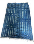 African Mudcloth Throw - Indigo with Gold Detail