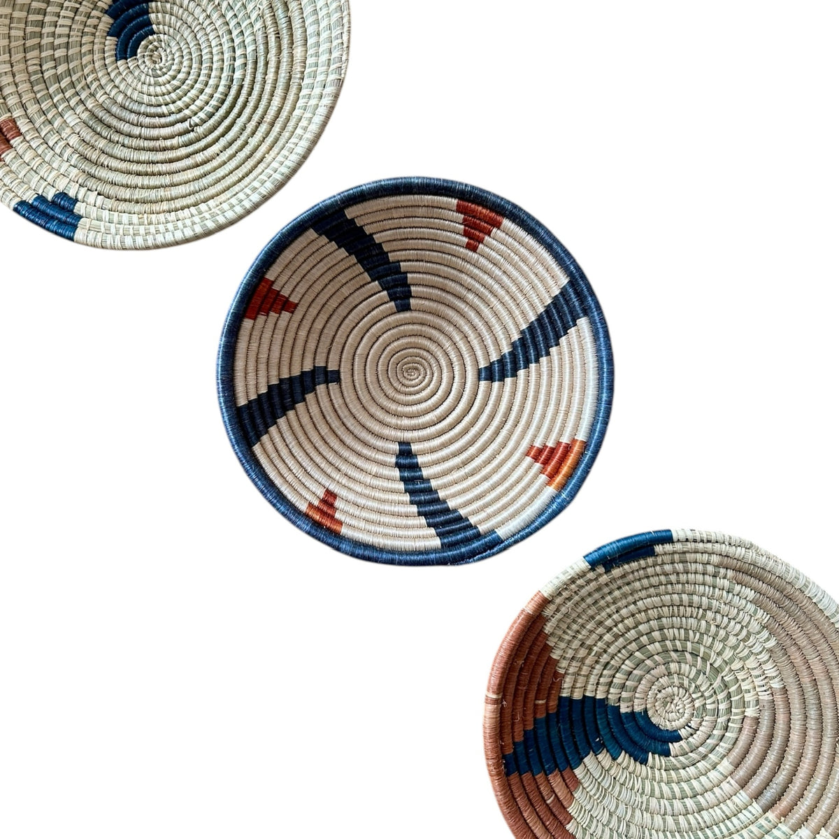Rwanda Basket Wall Decor Set - 3 Piece Blue/Ochre/Olive (Sisal Imported)