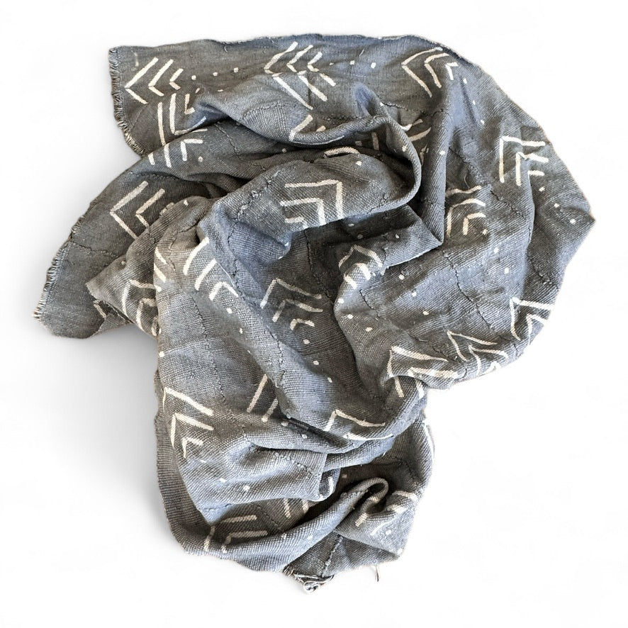 African Mudcloth Throw - Blue/Grey