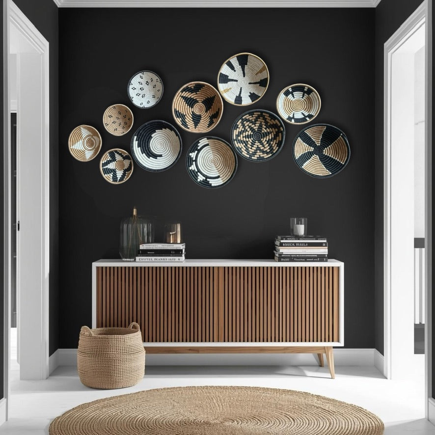 Rwanda Basket Wall Decor Set - 11 Piece Tan/Black/White (Sisal Imported)