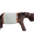 Beaded Wooden Hippo Statue - Bown/White Beads