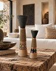 African Beaded Wooden Candle Holders Ethnic Design - Gold beading Beading
