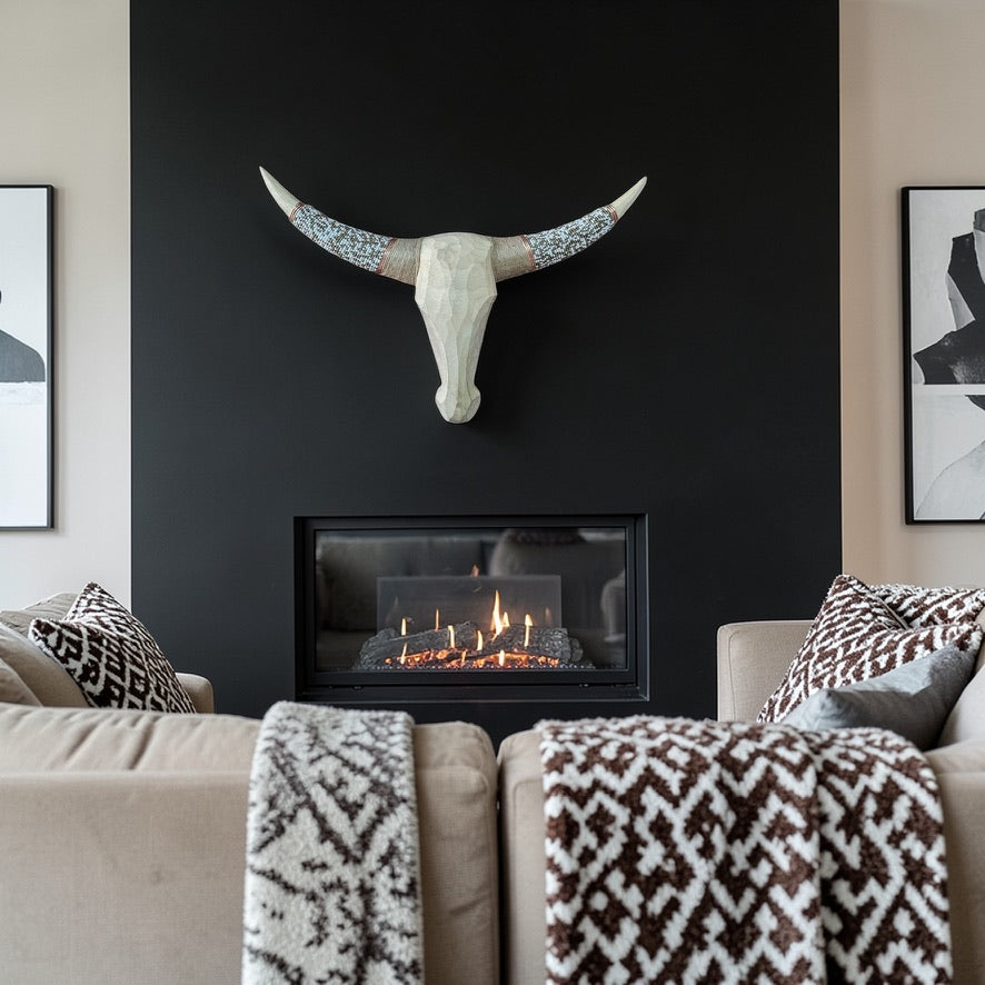 Hand-Carved Beaded Cow Skulls