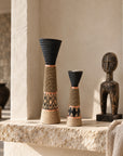 African Beaded Wooden Candle Holders Ethnic Design - Gold beading Beading