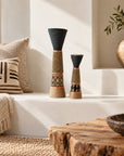 African Beaded Wooden Candle Holders Ethnic Design - Gold beading Beading