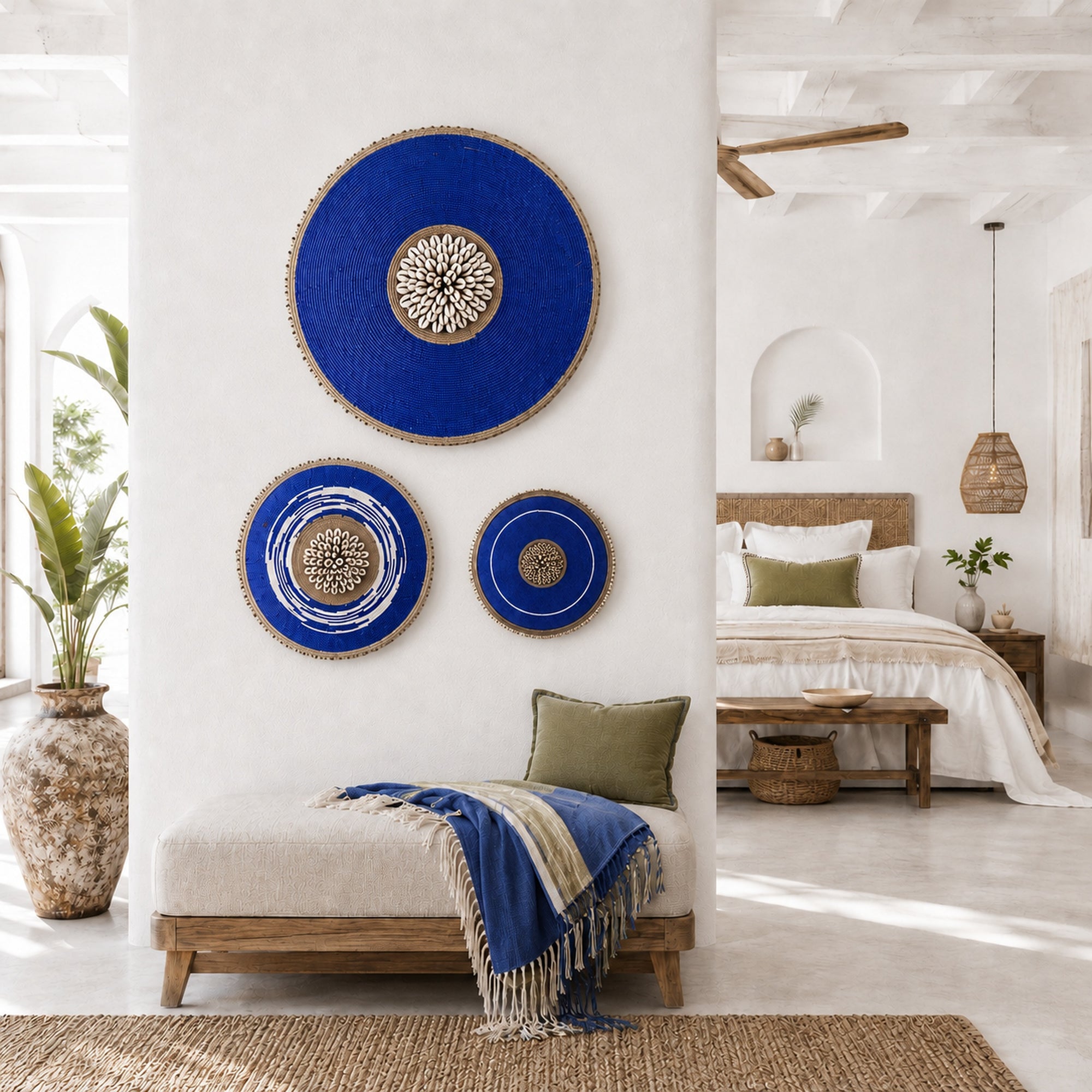 African Beaded Shields - 3 Piece set - A touch of African Blues