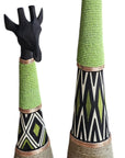 Beaded Wooden Giraffe Statue - Black/Lime Green Beads