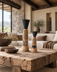 African Beaded Wooden Candle Holders Ethnic Design - Gold beading Beading