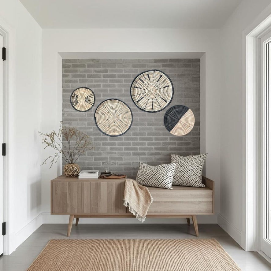 Malawi Basket Wall Decor Set - 4 Piece - Black / Natural