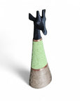 Beaded Wooden Giraffe Statue - Black/Green Beads