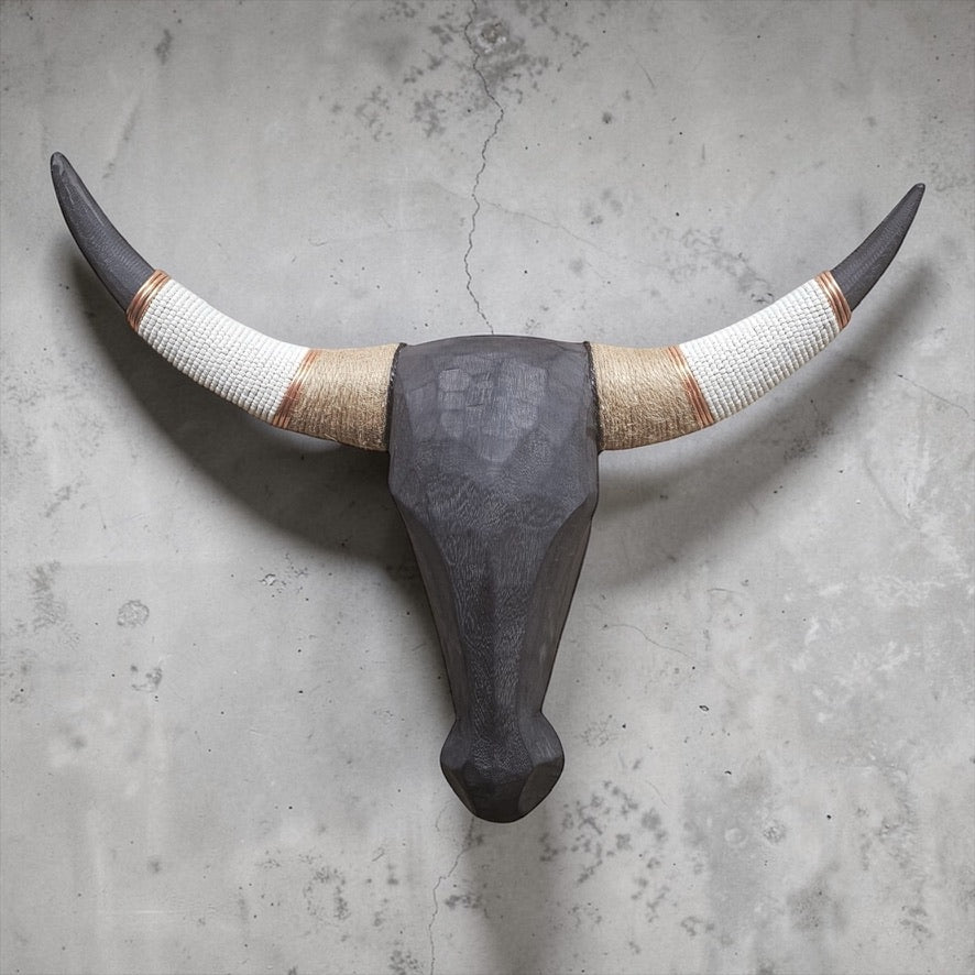 Hand-Carved Beaded Cow Skulls