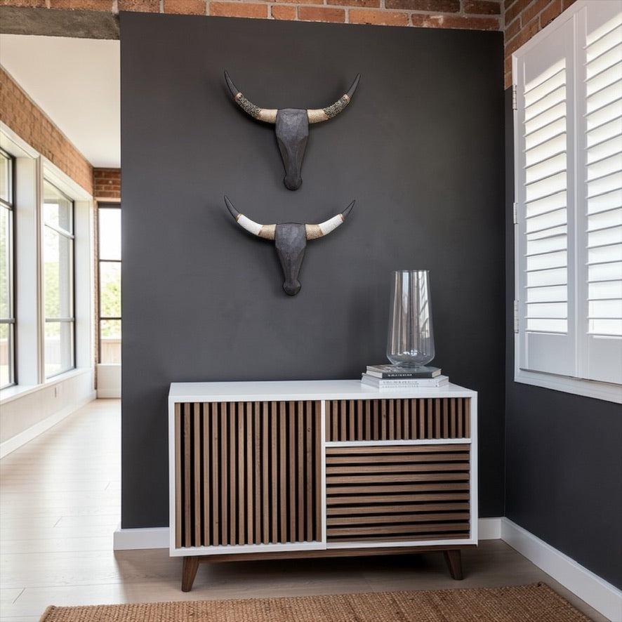 Hand-Carved Beaded Cow Skulls