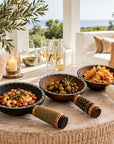 African Beaded Wooden Snack Bowls/Decorative - White Beading