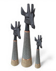 Beaded Wooden Giraffe Statue - Black/Silver Beading