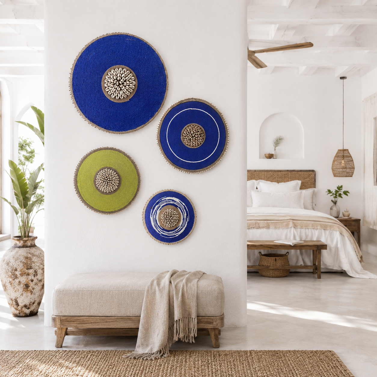 African Beaded Shields - 3 Piece set - A touch of African Blues