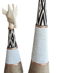Beaded Wooden Giraffe Statue - Natural/White Beads
