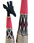 Beaded Wooden Giraffe Statue - Black/Pink Beads