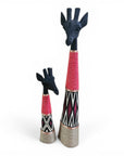 Beaded Wooden Giraffe Statue - Black/Pink Beads
