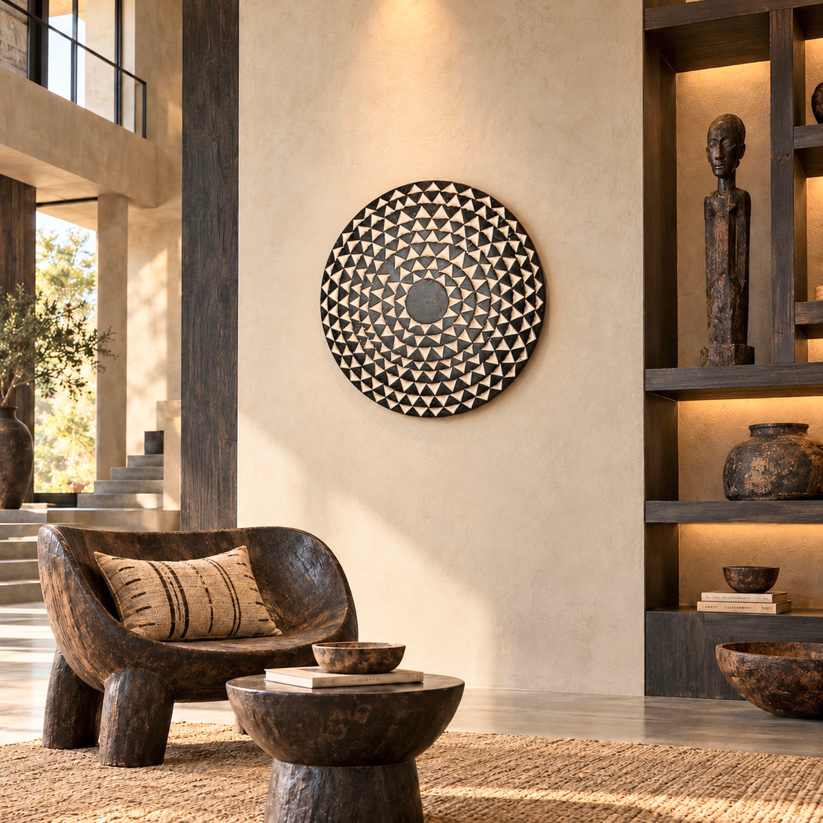 African Shield -  Wooden Round Sun Burst
