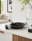 African Beaded Wooden Bowl and Spoon - White Beading