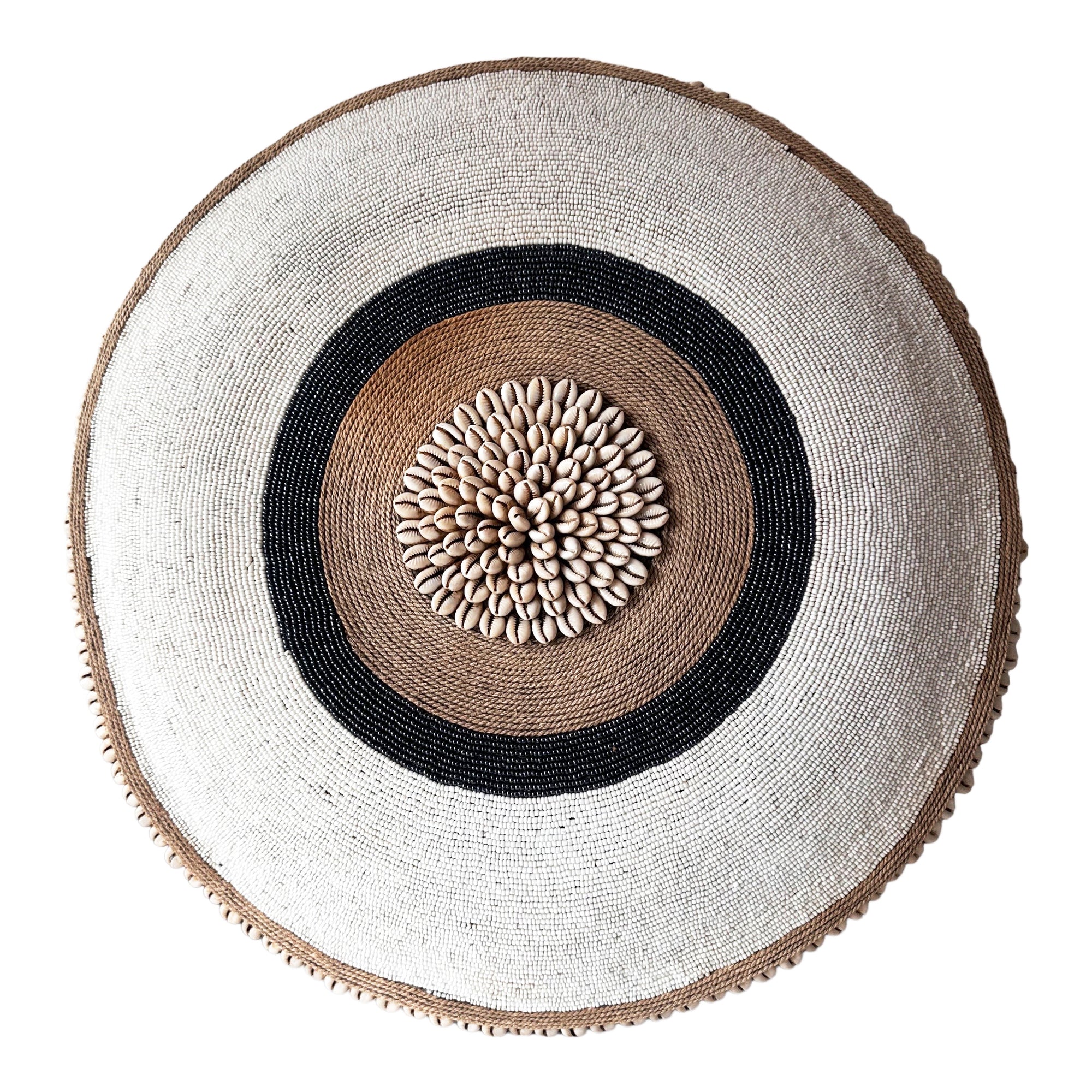 African Beaded Shield - White/Black Bulls Eye