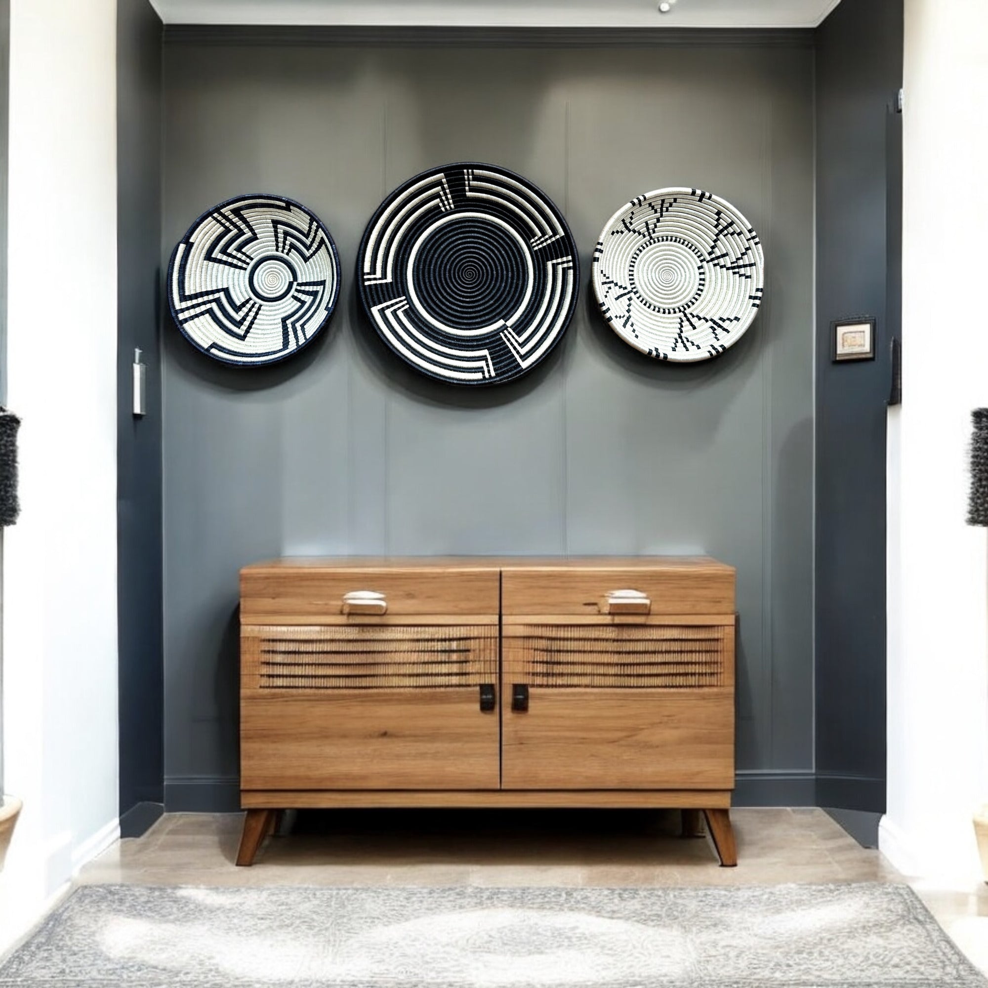 Rwanda Basket Wall Decor Set - 3 Piece Natural/Black (Sisal)