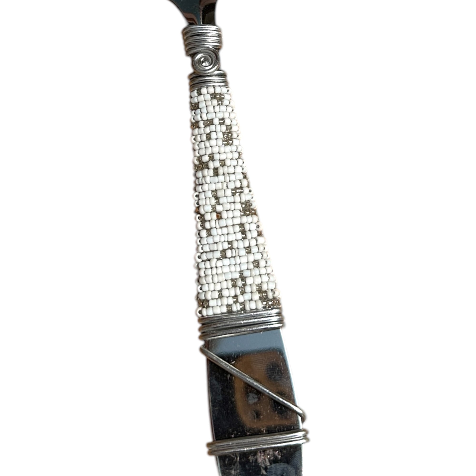 Silver Beaded African Serving Spoon Large - White/Silver