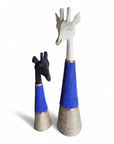 Beaded Wooden Giraffe Statue - Black/Royal Blue Beads