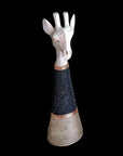 Beaded Wooden Giraffe Statue - Natural Wood/Black Beads