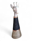 Beaded Wooden Giraffe Statue - Natural Wood/Black Beads