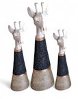 Beaded Wooden Giraffe Statue - Natural Wood/Black Beads