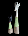 Beaded Wooden Giraffe Statue - Natural/Green Beads