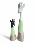 Beaded Wooden Giraffe Statue - Black/Green Beads