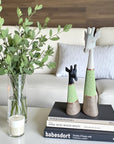 Beaded Wooden Giraffe Statue - Black/Green Beads