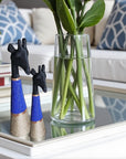 Beaded Wooden Giraffe Statue - Black/Royal Blue Beads
