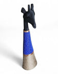 Beaded Wooden Giraffe Statue - Black/Royal Blue Beads