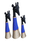 Beaded Wooden Giraffe Statue - Black/Royal Blue Beads