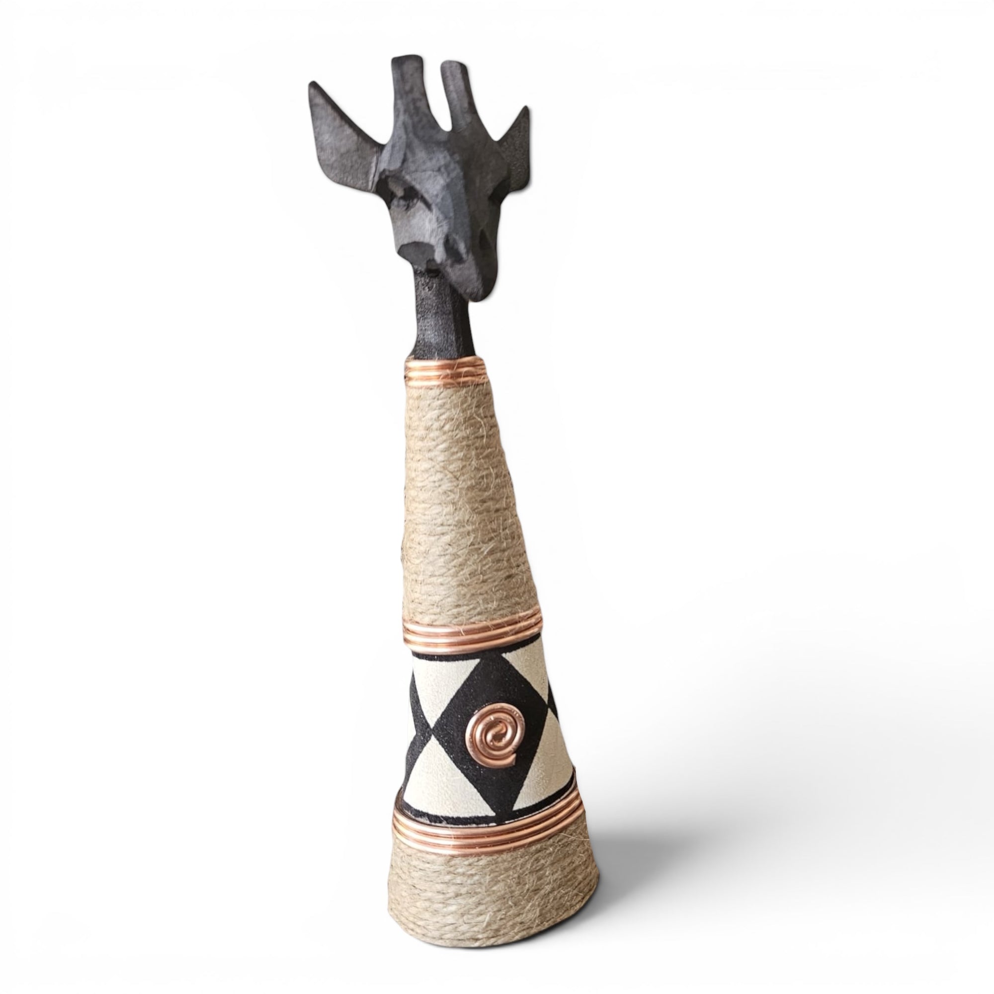 Beaded Wooden Giraffe Statue - Black/Ethnic Copper Range