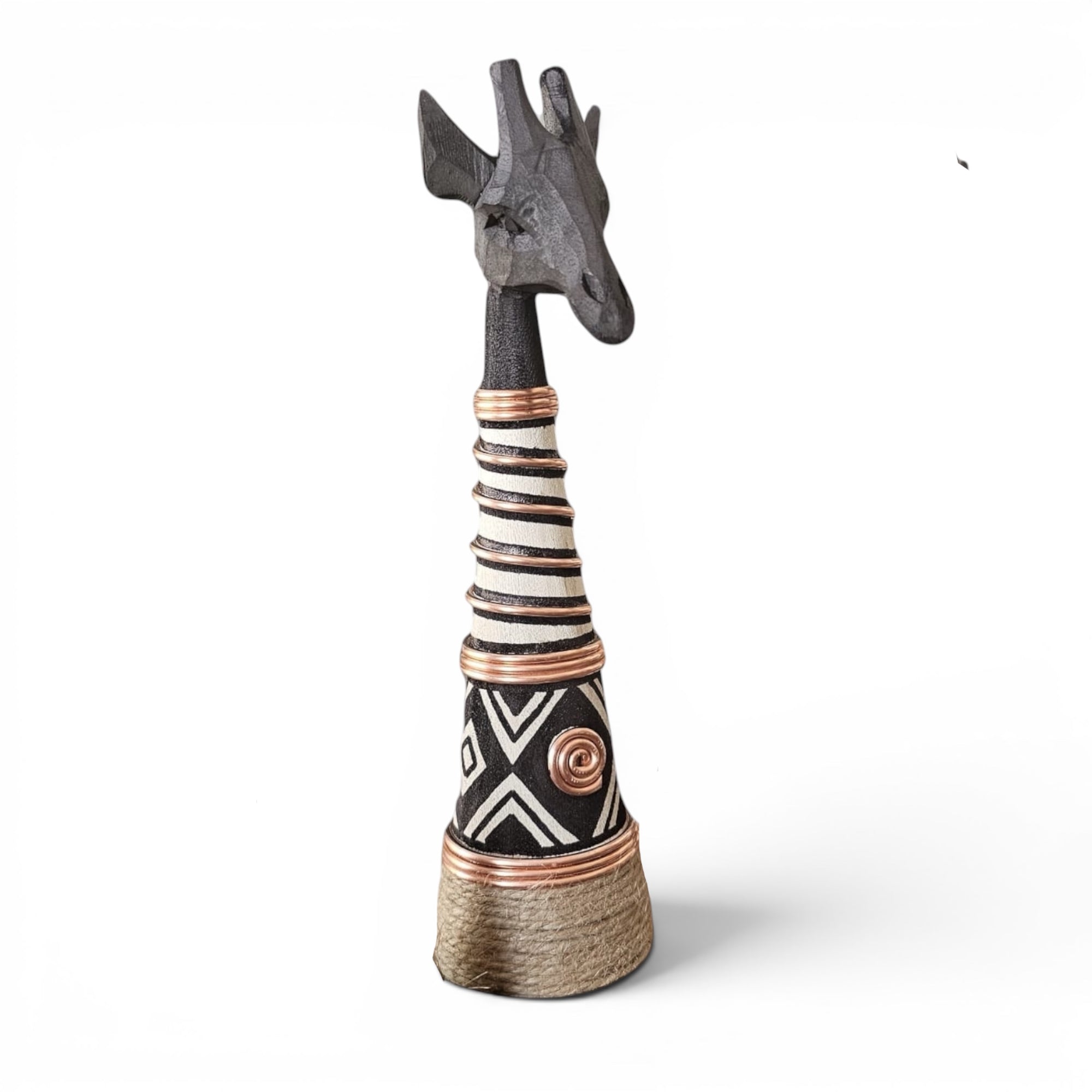 Beaded Wooden Giraffe Statue - Black/Ethnic Copper Range