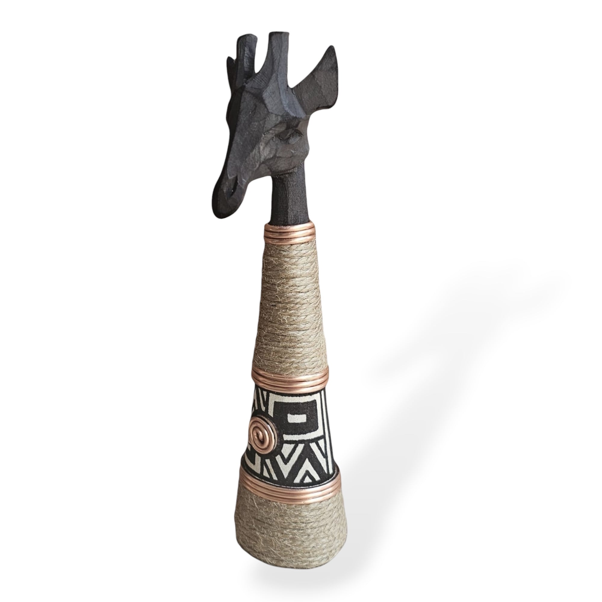 Beaded Wooden Giraffe Statue - Black/Ethnic Copper Range