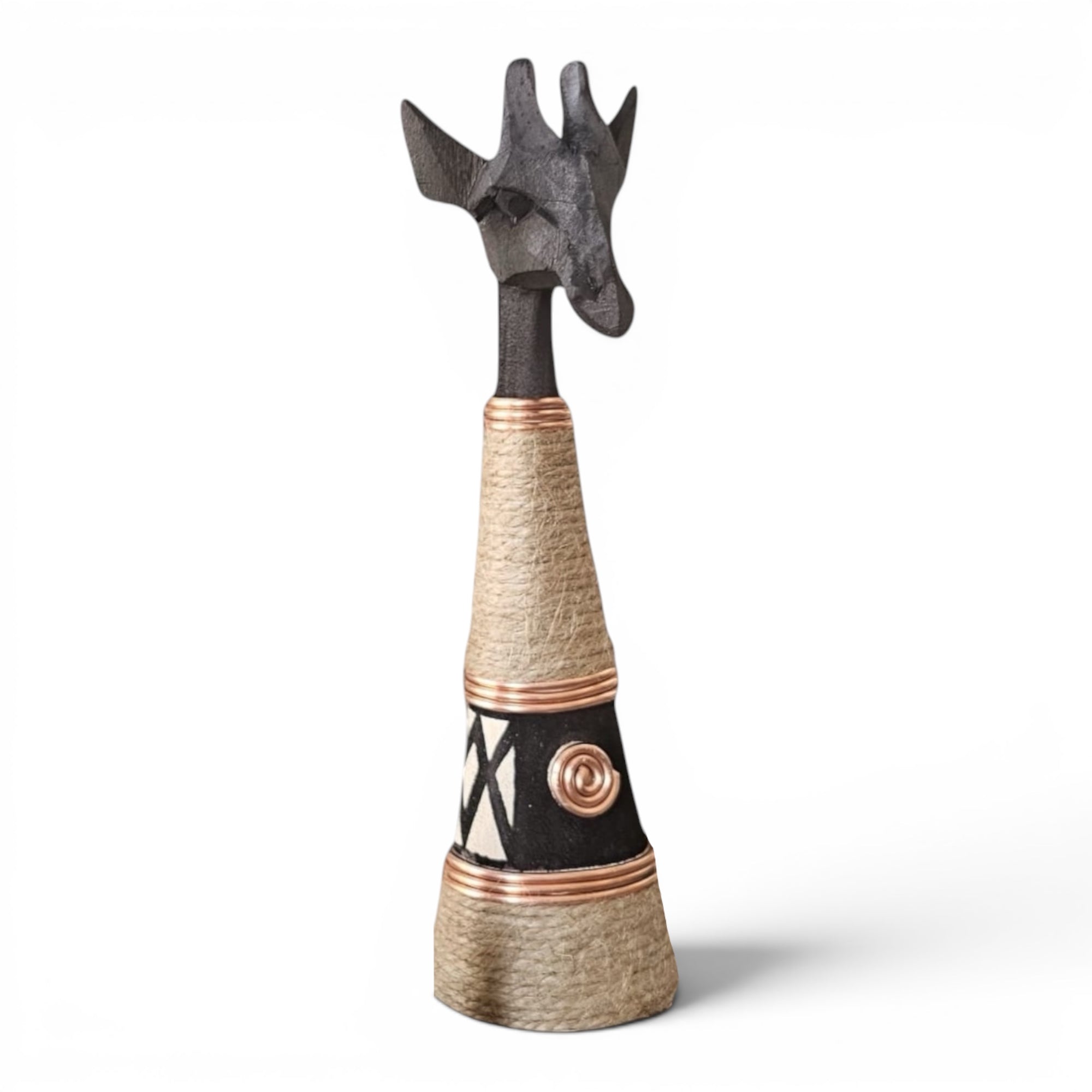 Beaded Wooden Giraffe Statue - Black/Ethnic Copper Range