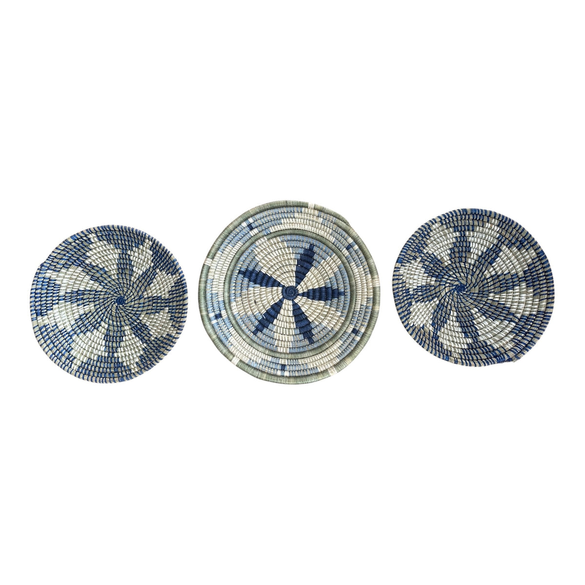Rwanda Basket Wall Decor Set - 3 Piece Dark Blue/Light Olive (Sisal Imported)