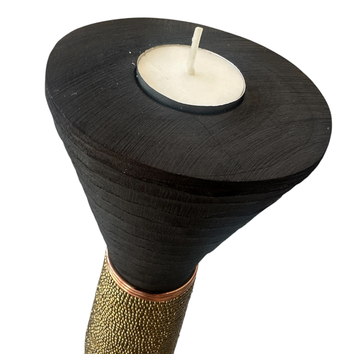 African Beaded Wooden Candle Holders Ethnic Design - Gold beading Beading