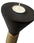 African Beaded Wooden Candle Holders Ethnic Design - Gold beading Beading