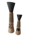 African Beaded Wooden Candle Holders Ethnic Design - Gold beading Beading