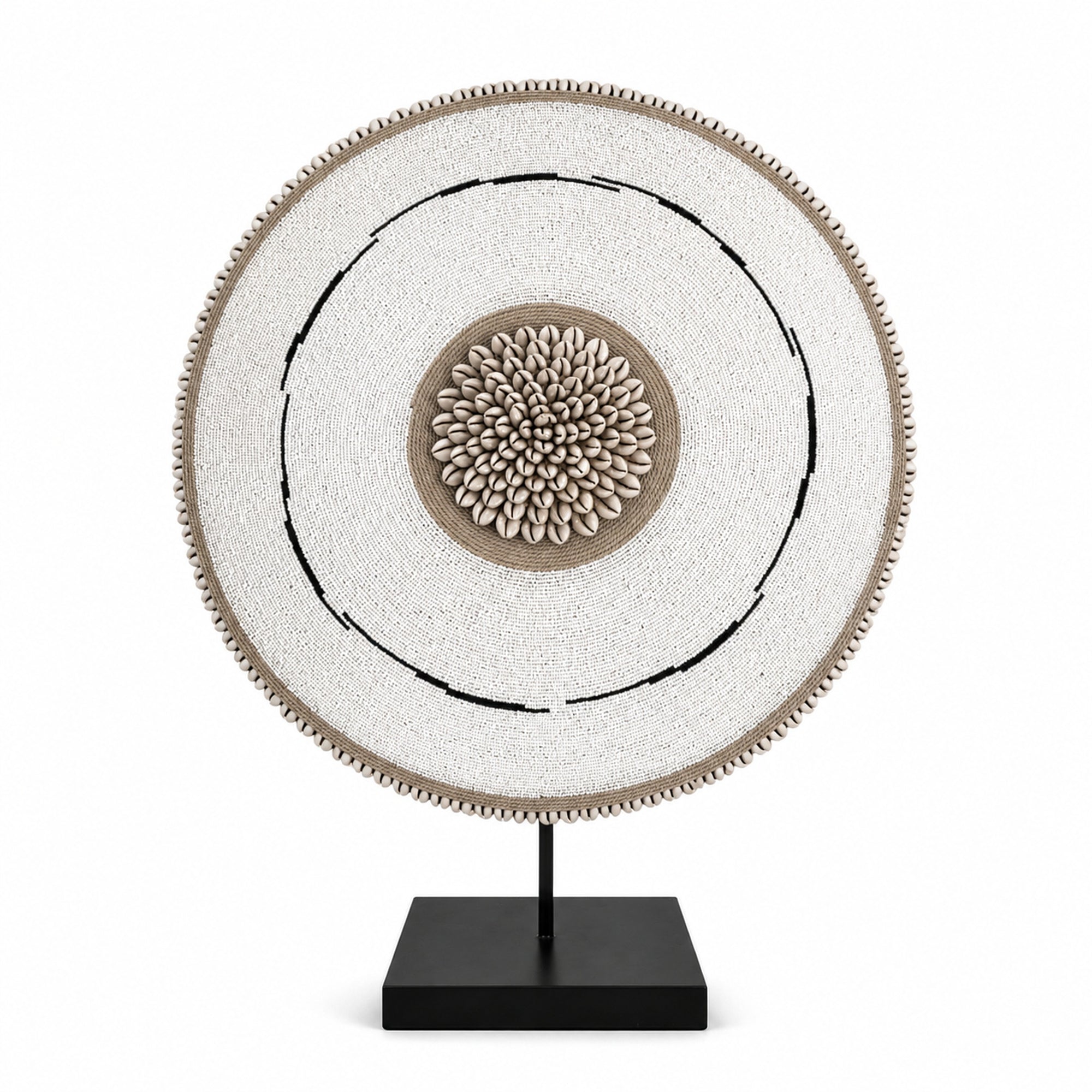 African Beaded Shield - White / Black Mesh