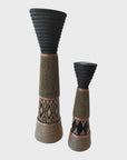 African Beaded Wooden Candle Holders Ethnic Design - Gold beading Beading
